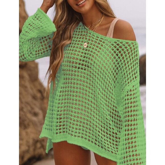 🆕Women E-Avocado Green Polyester Swimsuit Beach Cover Up Tunic Dress Beachwear - Picture 2 of 4